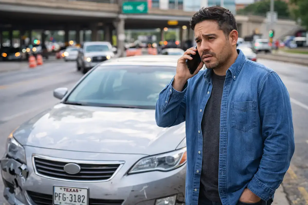 Un conductor llamó a su compañía de seguros tras un accidente de coche en Austin, Texas.