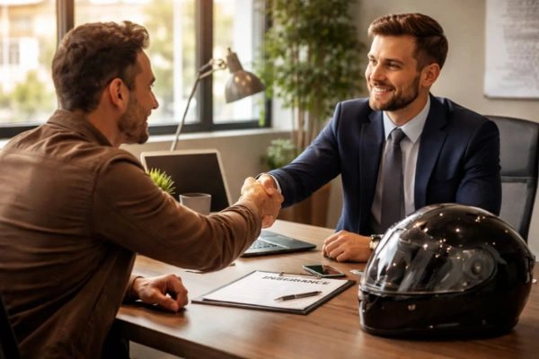 Un agente de seguros ayuda a un motociclista de Austin a encontrar un seguro de motocicleta asequible
