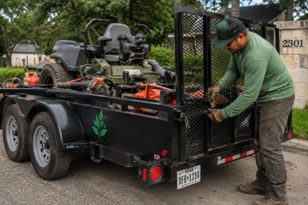 Equipos de jardinería protegidos con cobertura marítima interior.