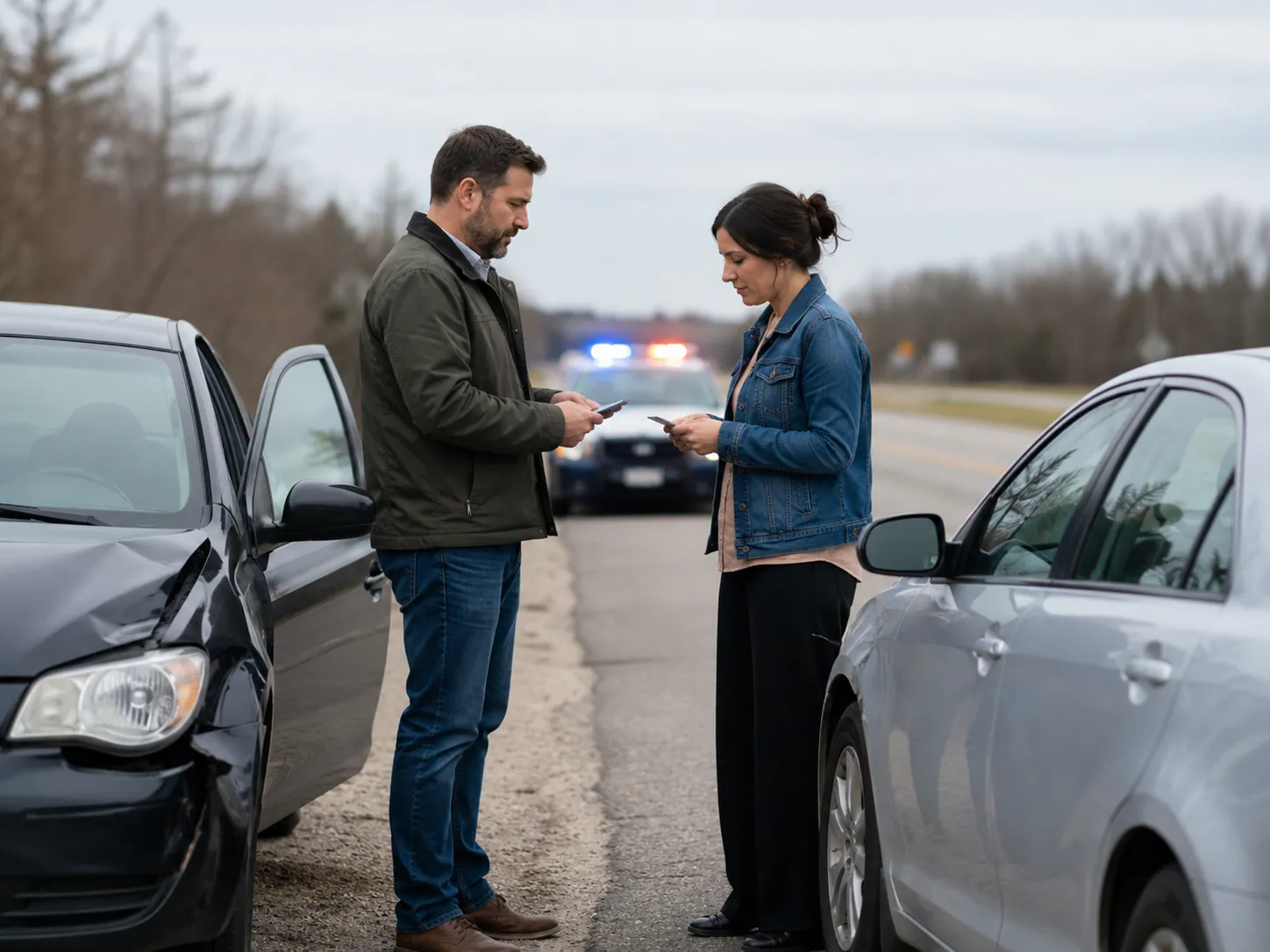 Intercambio de datos tras un accidente menor al borde de la carretera