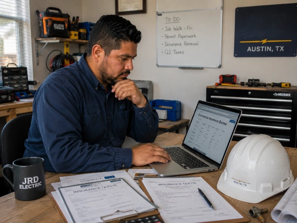 Electricista comparando cotizaciones de seguro