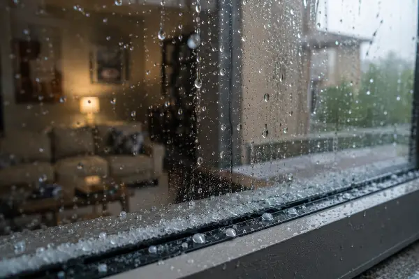 Granizo en la ventana de un apartamento en Austin, un riesgo que cubre el seguro de inquilinos