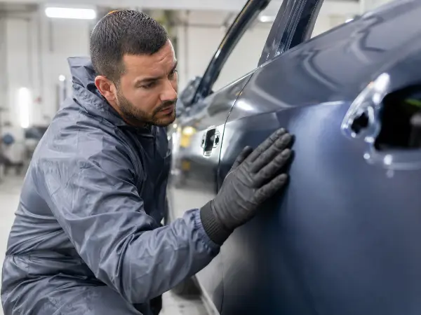Técnico revisando un panel reparado por valor disminuido de reparación