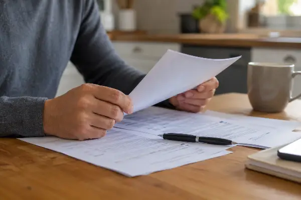 Persona revisa su póliza antes de reclamar un robo