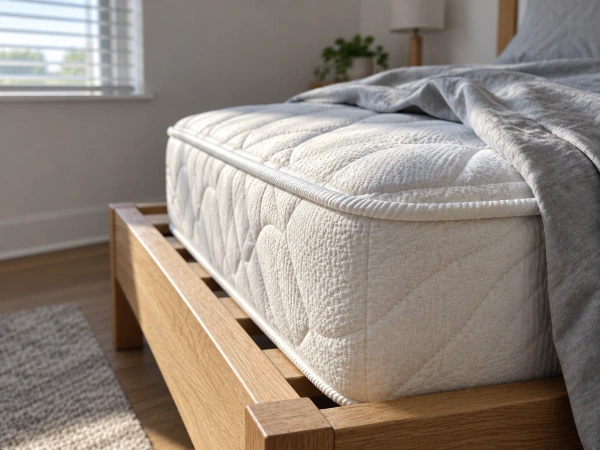 Costura del colchon y base de la cama revisadas por chinches en un apartamento