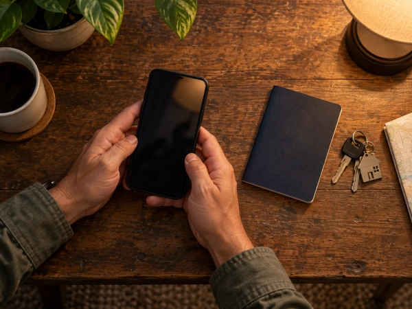 Celular y pasaporte en la mesa para nombrar a un beneficiario fuera de Estados Unidos