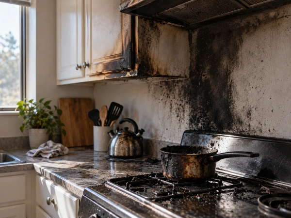 Daño por incendio de cocina en un departamento compartido en Texas