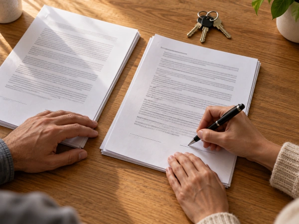 2 roommates firmando un contrato de arrendamiento conjunto en Texas