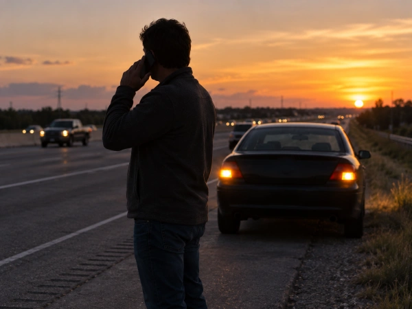 Llamar por ayuda en una carretera de Texas, club automovilístico o endoso de seguro